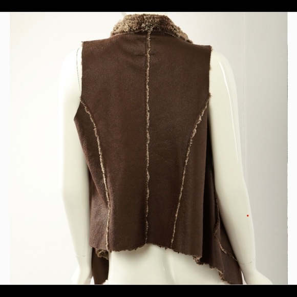 Dolce Cabo Open Front leather Faux Fur Vest Women's - Picture 4 of 13